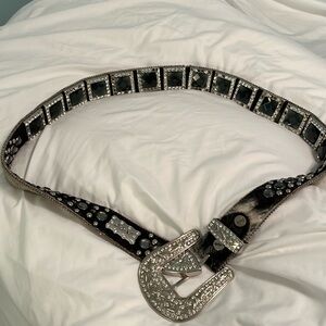 Vintage BHW Black Western Cowhide and rhinestone belt.